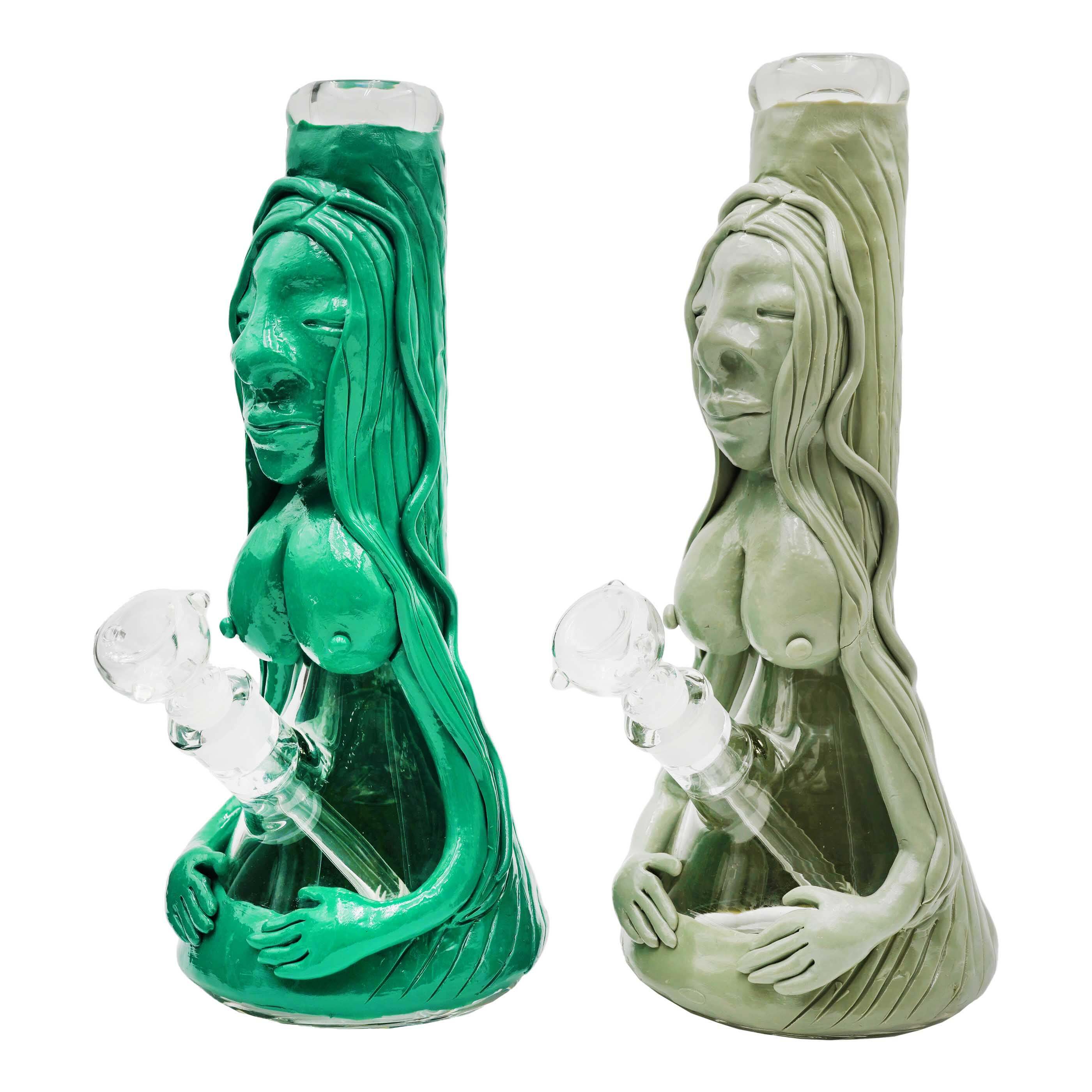 Hipster Hand Painted Meditating Submission Female Theme Beaker Waterpipe (TZ003) | 14 inch | Assorted Colors product image
